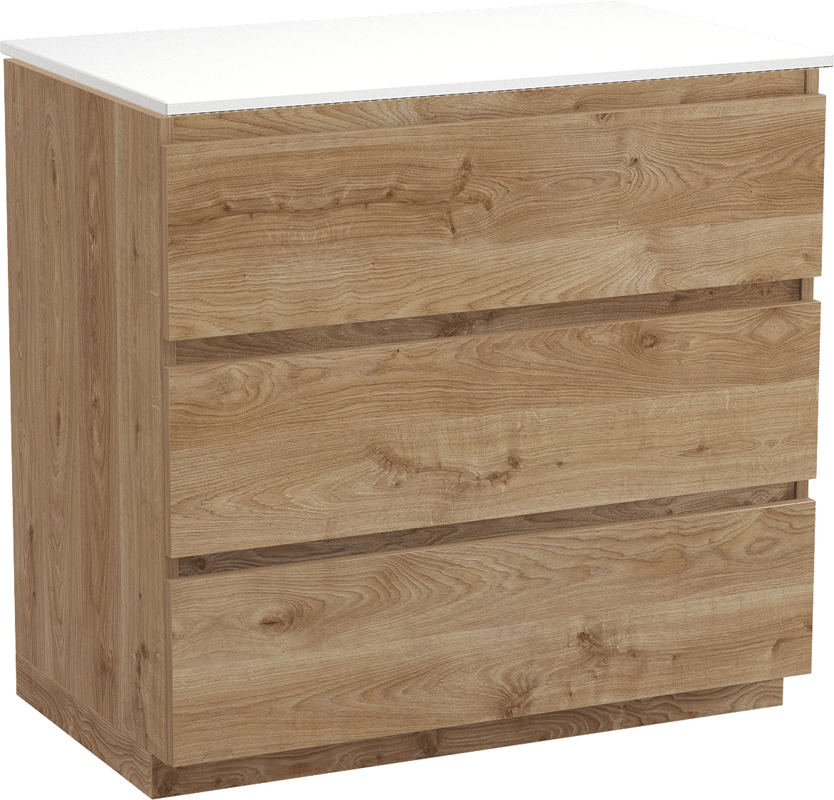 Balmani Lucida meuble salle de bains à poser 90 x 55 cm chêne brut avec Stretto tablette simple en solid surface blanc mat