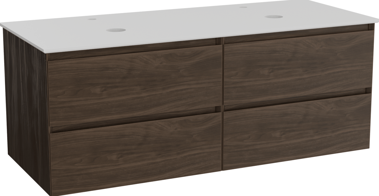 Balmani Mitra meuble salle de bains suspendu 135 x 55 cm noyer américain avec Facetta tablette double en solid surface blanc mat