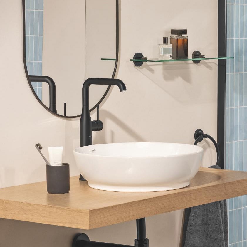 Grohe Essence Waschbecken Armatur: Erhöht, Schwarz matt