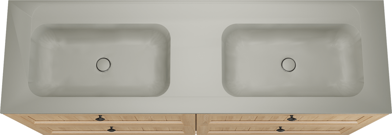Balmani Lemon freistehendes Möbelstück Set: 180 x 55 cm, Naturbelassene Eiche Furnier, mit Tablo Strada Doppelwaschtisch, Seidengrau