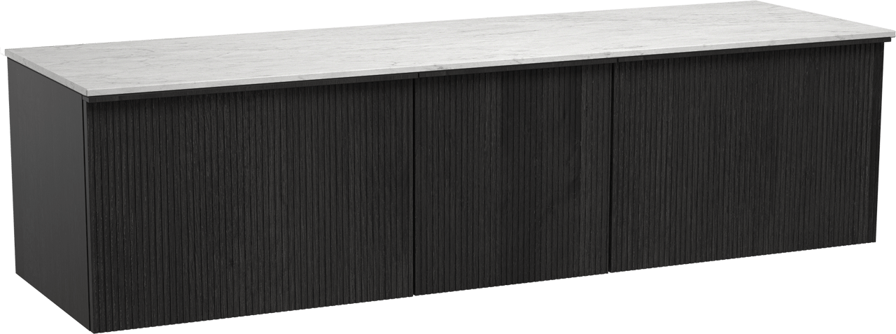 Balmani Forma meuble salle de bains suspendu 180 x 55 cm chêne noir avec Stretto tablette simple ou double en marbre carrara, Nervure droite symétrique verticale