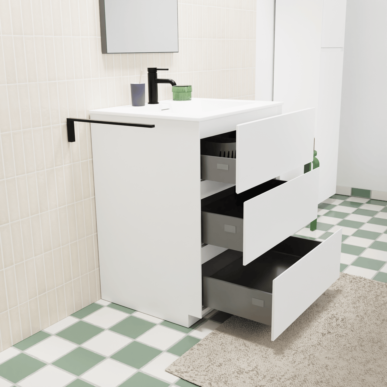 Storke Edge staand badkamermeubel 65 x 52 cm mat wit met Mata enkele wastafel in solid surface mat wit
