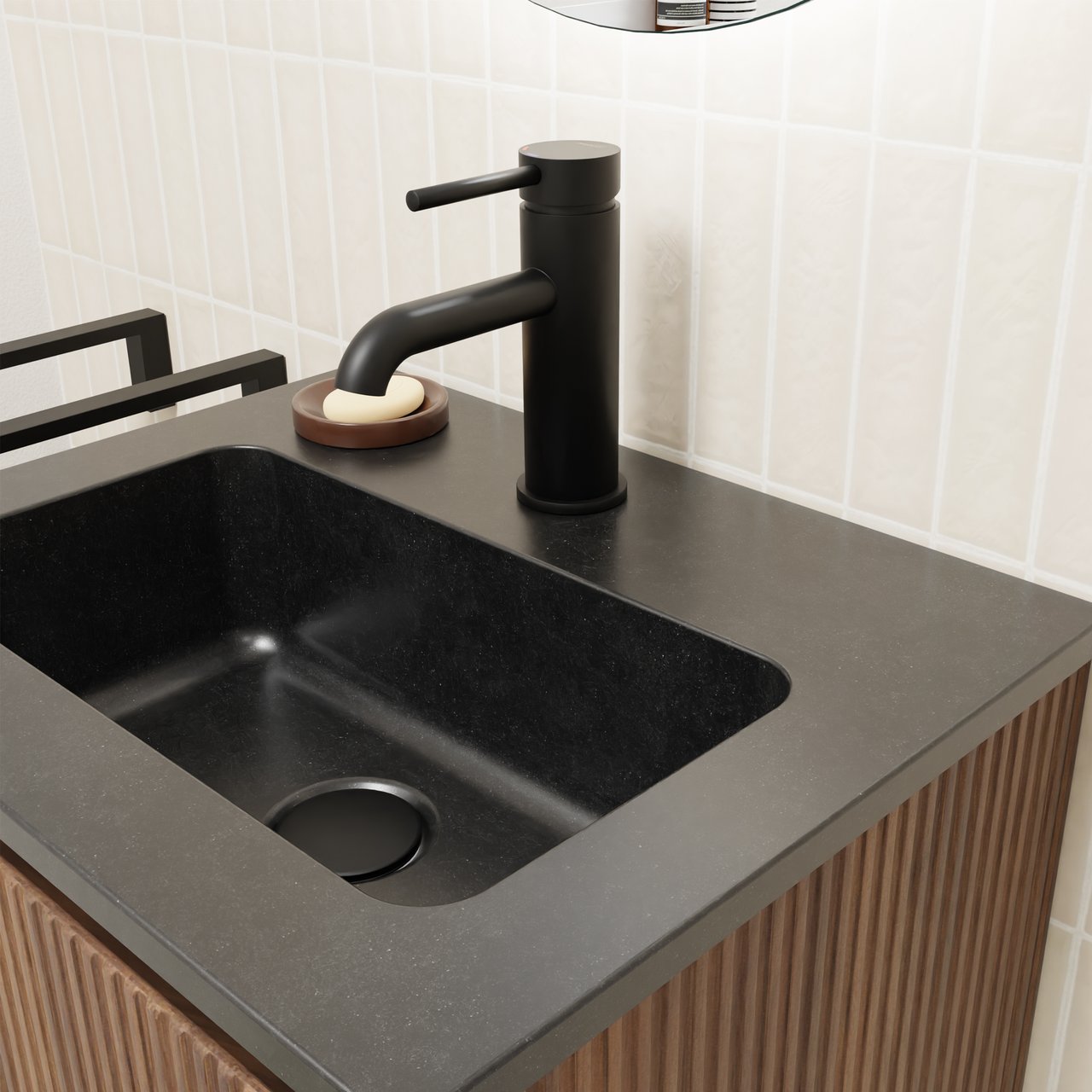 Blaufoss Round EcoStart standaard wastafelkraan mat zwart