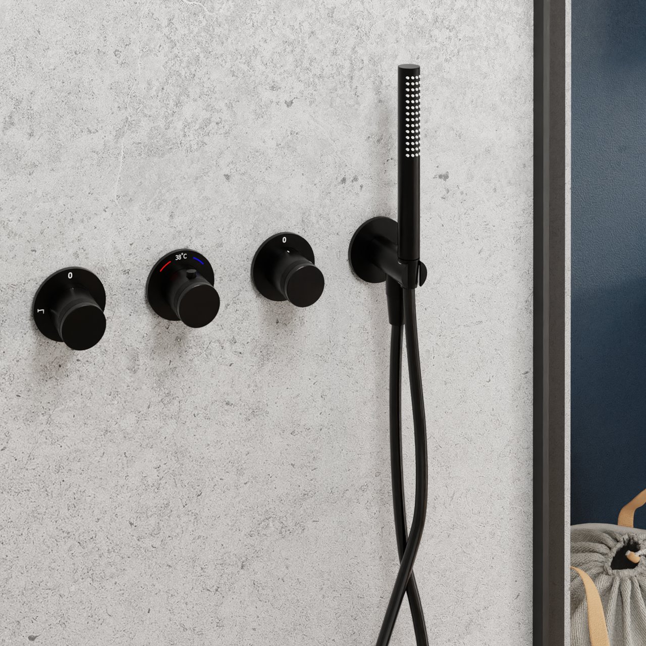 Blaufoss Pavilion Thermostat-Duscharmatur: Unterputz, Schwarz matt, Einbauelement inklusive