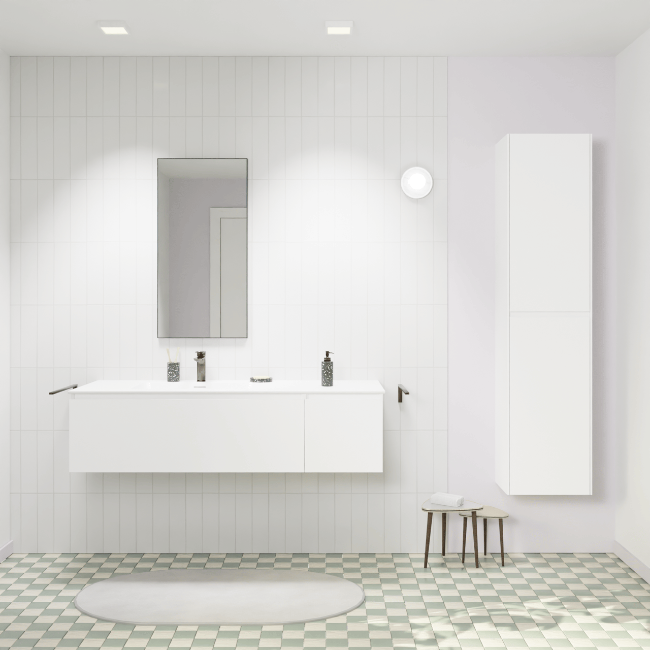 Storke Edge meuble salle de bains suspendu 140 x 52 cm blanc mat avec Mata plan vasque asymétrique à gauche en solid surface blanc mat