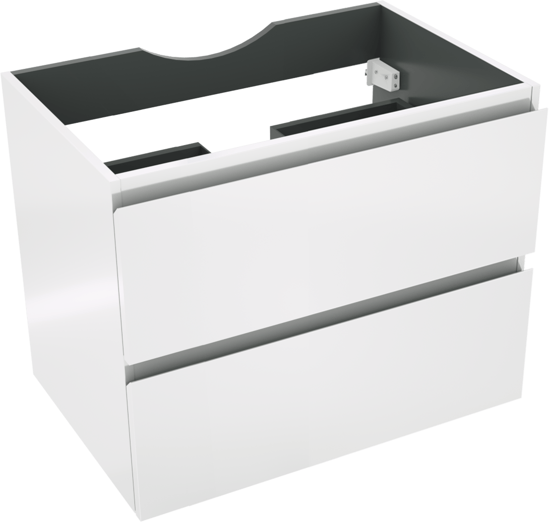 Linie Lado hängender Waschbeckenunterschrank: 70 x 46 cm, Weiß Glänzend, 2 Schubladen