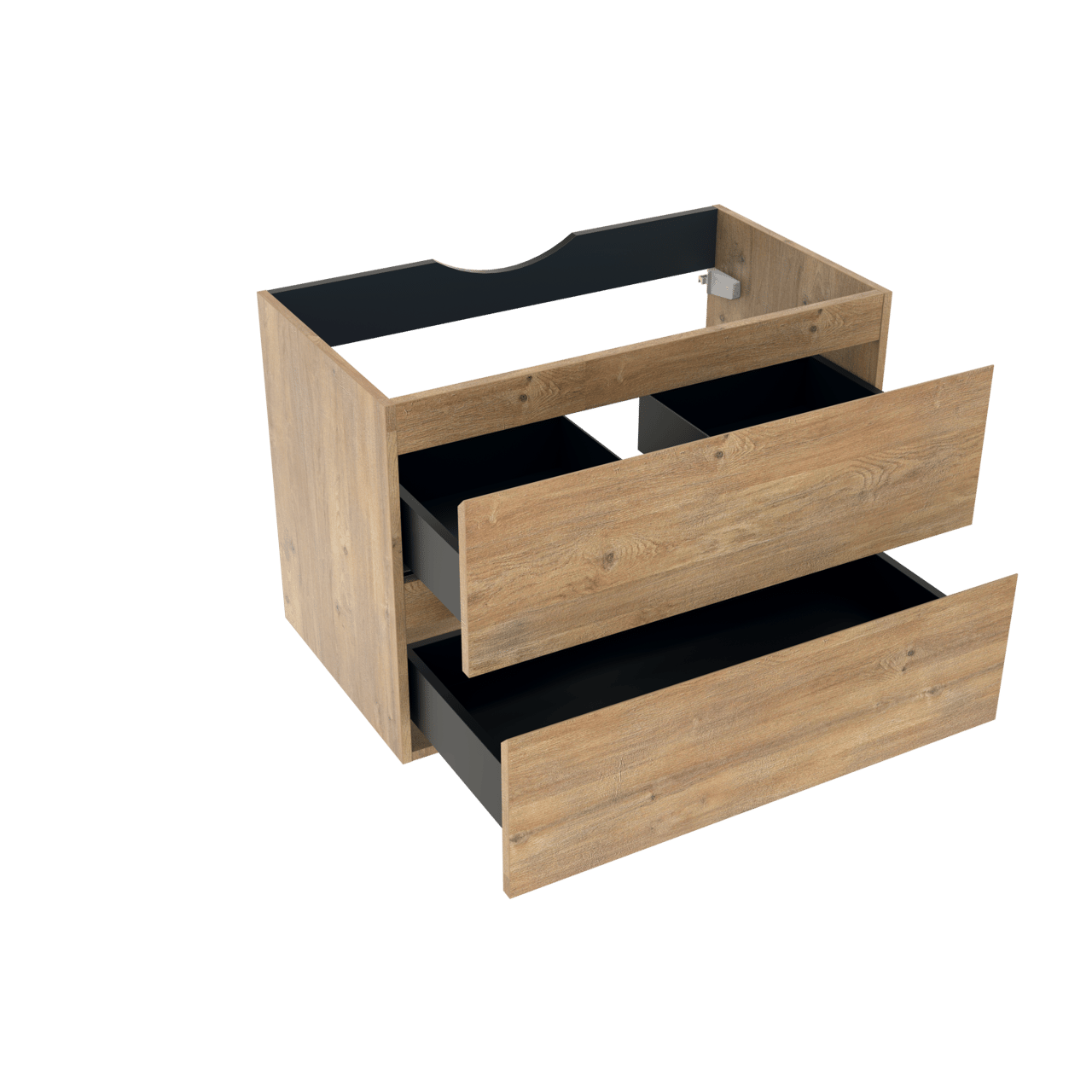 Linie Lado hängender Waschbeckenunterschrank: 80 x 46 cm, Eiche Natur, 2 Schubladen