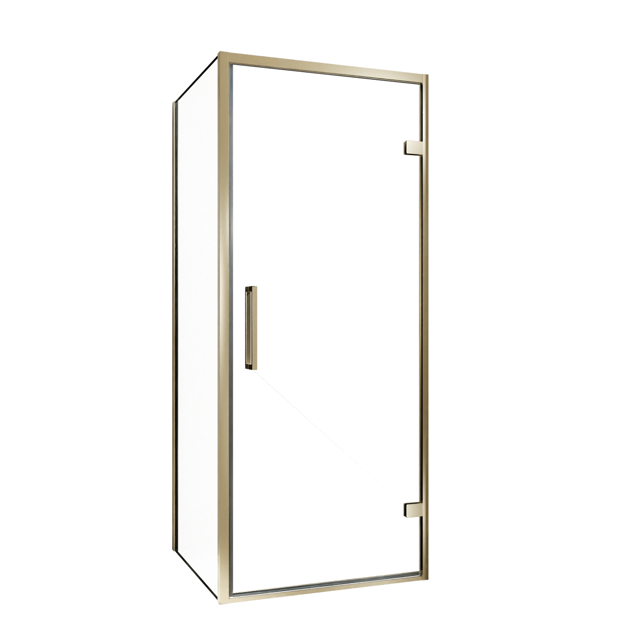 Balmani Senses Design douche d'angle avec porte pivotante à droite et paroi latérale fixe, 90 x 100 cm, Verre transparent, Profil Brushed Champagne Gold