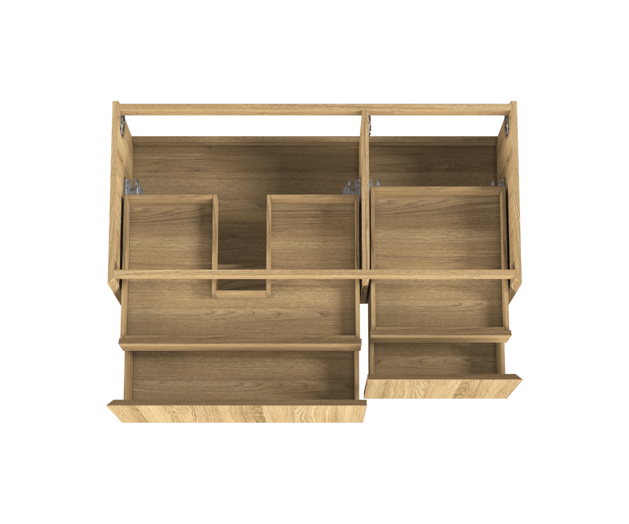 Balmani Idra by Mitra hängender Waschbeckenunterschrank: 120 x 55 cm, asymmetrisch links, Eiche Natur, Furnierholz, 4 Schubladen