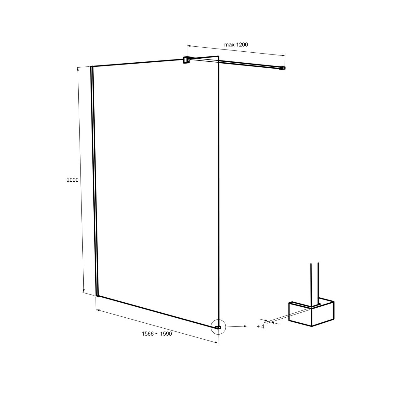 Balmani Modular Walk-In-Dusche 160 x 200 cm, Mikado Glas, Profil chrom glänzend