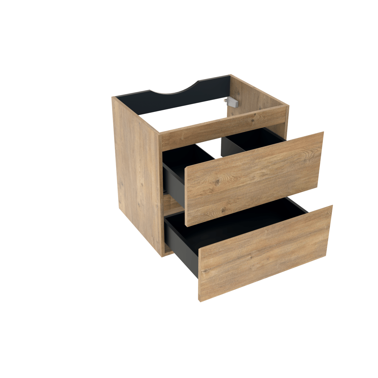 Linie Lado hängender Waschbeckenunterschrank: 60 x 46 cm, Eiche Natur, 2 Schubladen