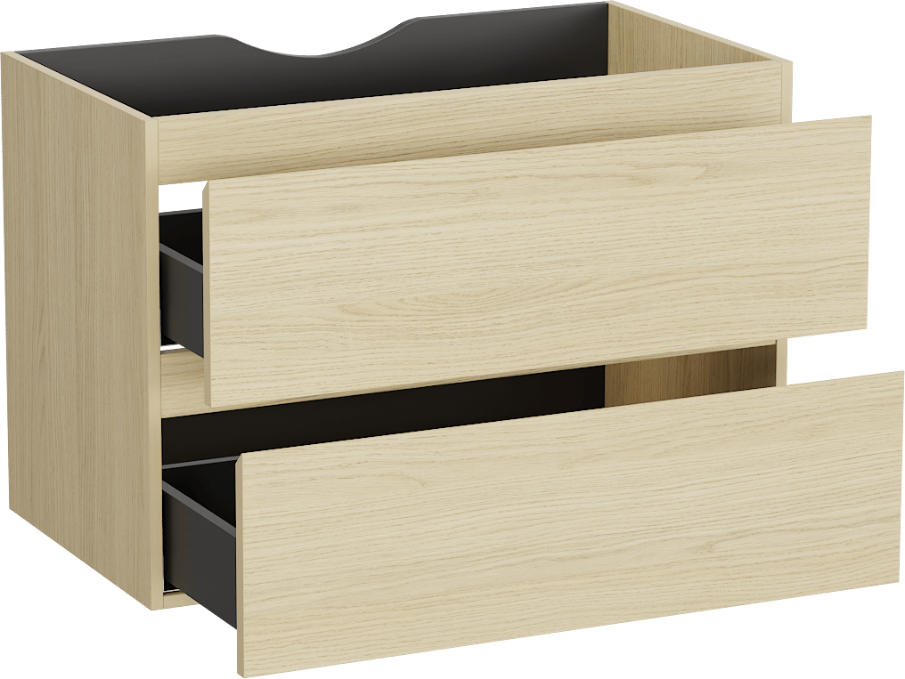 Linie Lado zwevende wastafelonderkast 80 x 46 cm Scandinavische eik 2 lades