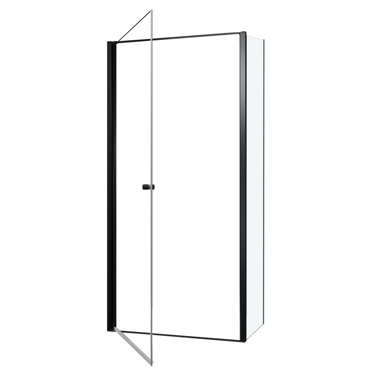 Luca Varess Kuresa Eckdusche: Drehtür, fixierte Seitenwand, 100 x 80 x 200 cm, Klarglas, Profil Schwarz matt