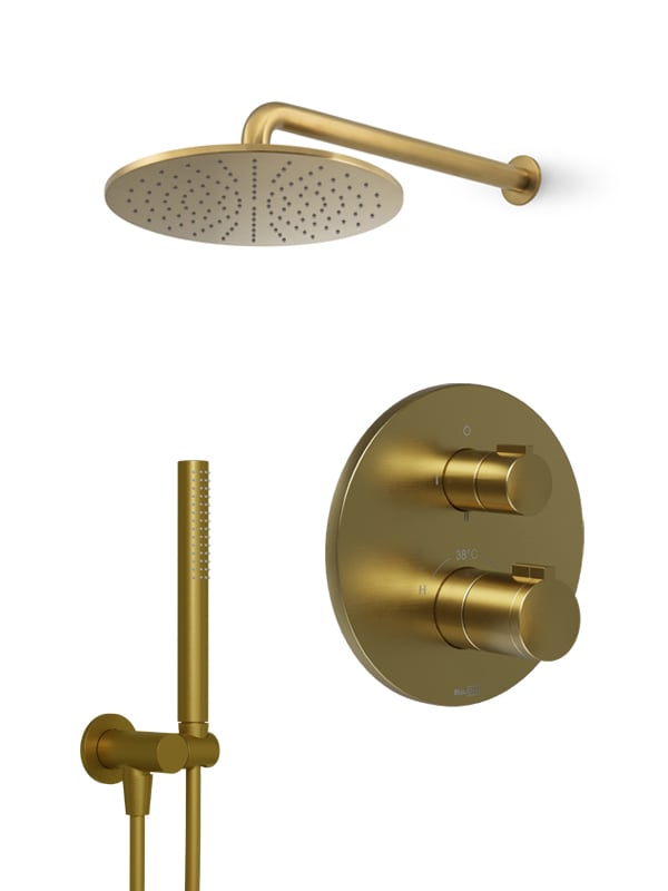 Blaufoss Smartbox Round inbouw regendoucheset thermostatische kraan Brushed Gold