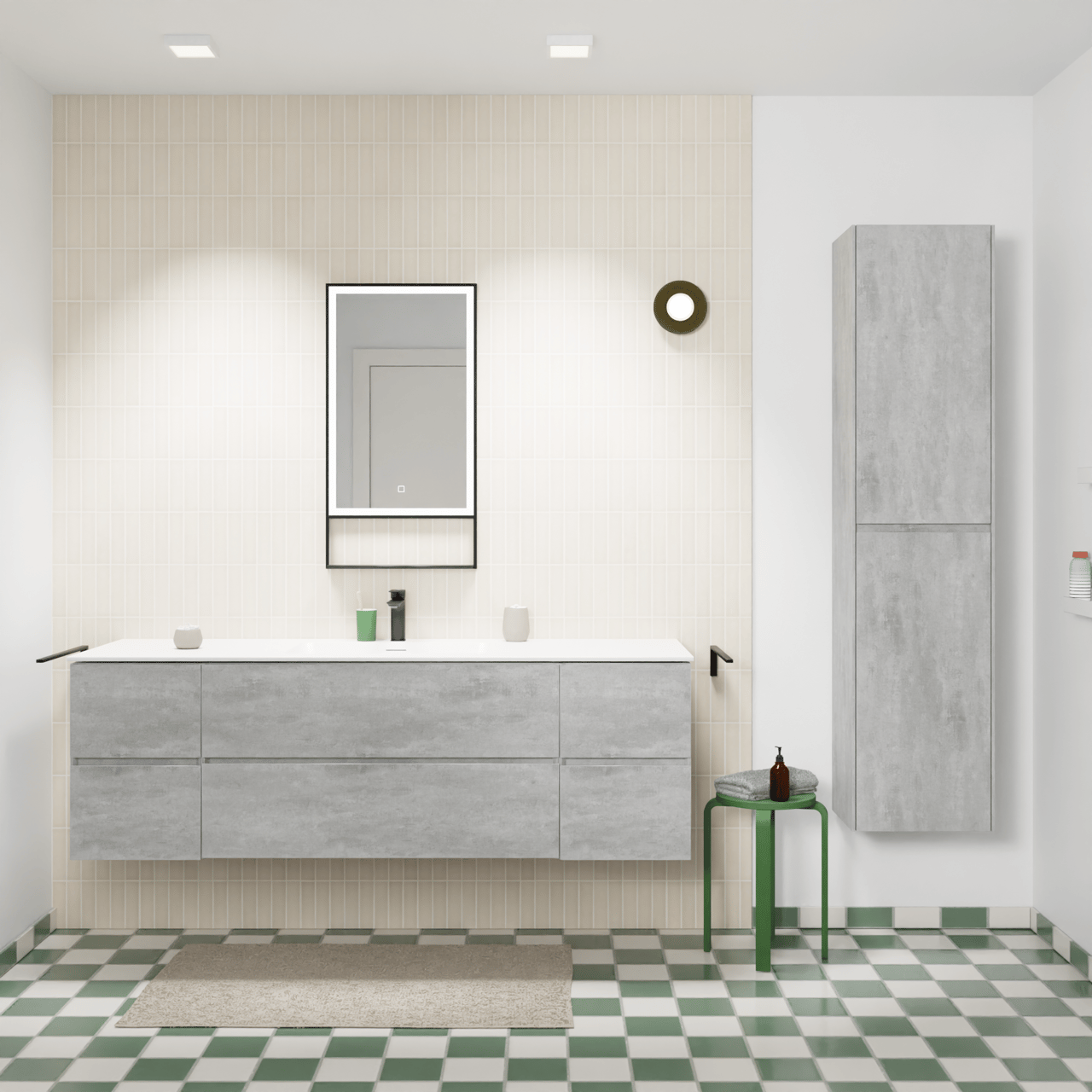 Storke Edge zwevend badkamermeubel 165 x 52 cm beton donkergrijs met Mata enkele wastafel in solid surface mat wit