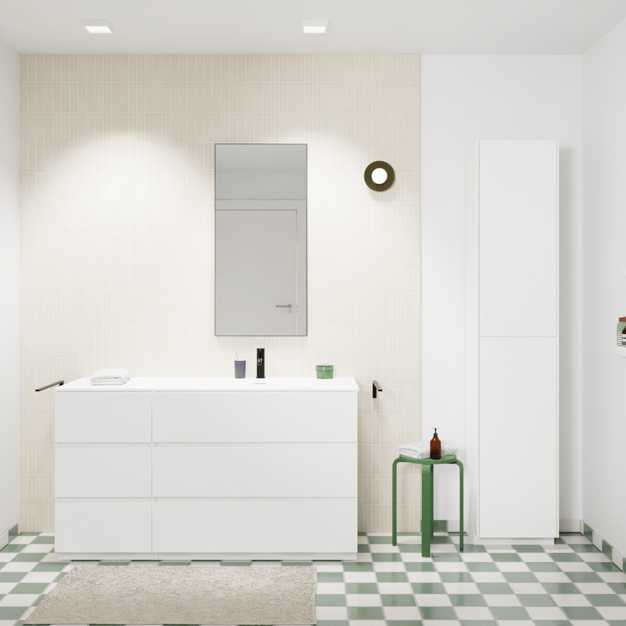 Storke Edge staand badkamermeubel 140 x 52 cm mat wit met Mata asymmetrisch rechtse wastafel in solid surface mat wit