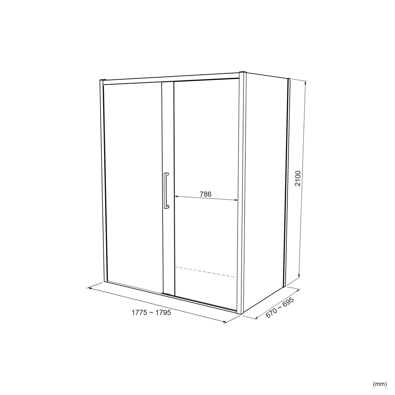 Balmani Senses Design douche d'angle avec porte coulissante à gauche et paroi latérale fixe, 180 x 70 cm, Verre transparent, Profil Chrome brillant, coating inclus