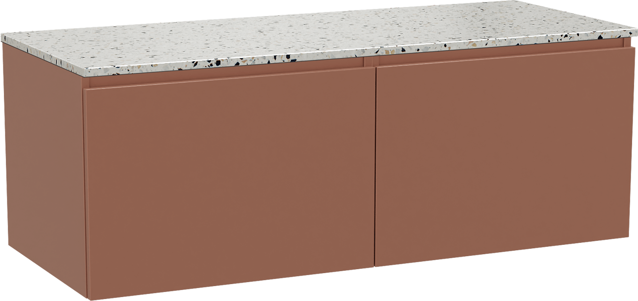 Balmani Sfera by Lucida meuble salle de bains suspendu 135 x 55 cm cotto avec Stretto tablette simple ou double en blanc/noir mat terrazzo