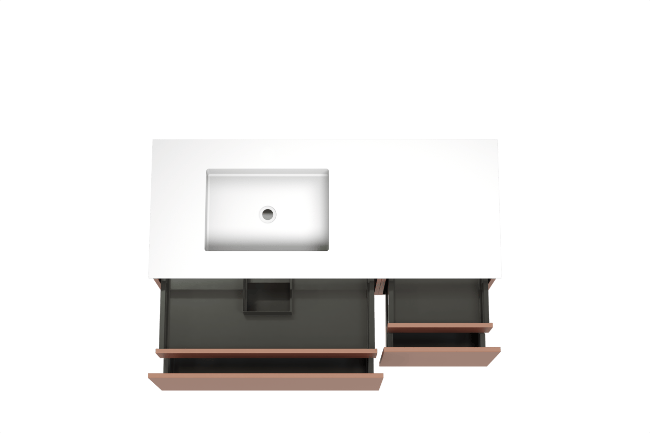 Balmani Sfera by Lucida hängendes Möbelstück Set: 135 x 55 cm, Cotto, mit Tablo Stretto Waschtisch links, Solid Surface Weiß matt