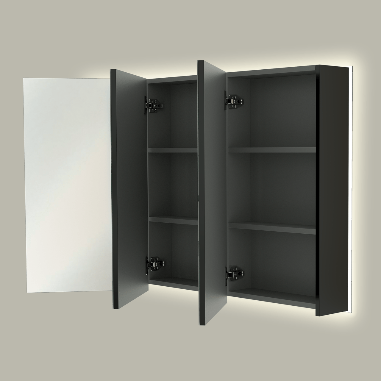 Linie Montro spiegelkast 120 x 75 cm mat zwart met spiegelverlichting