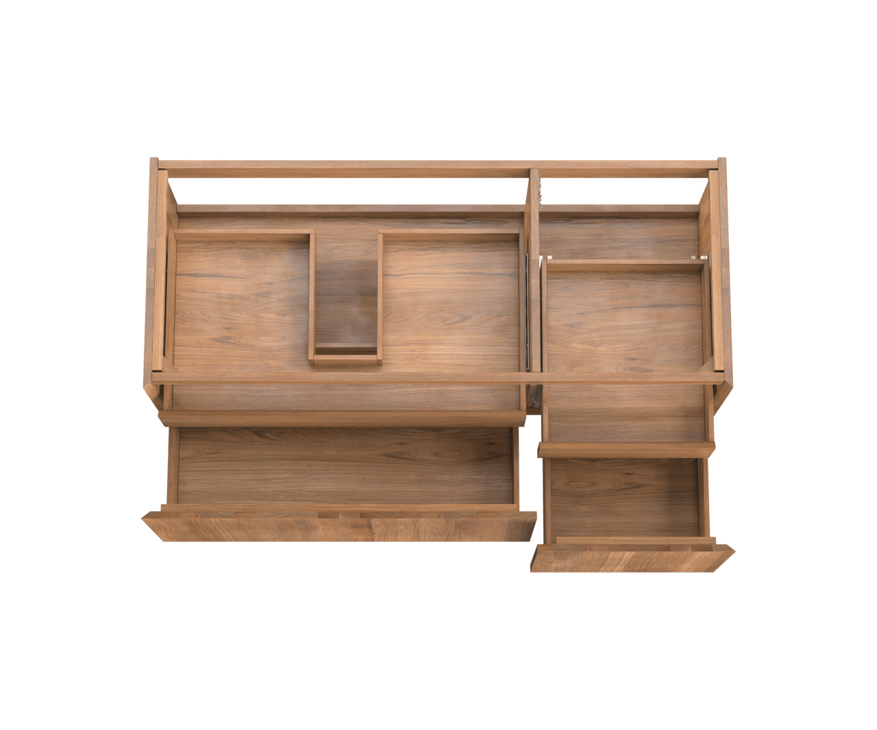 Balmani Idra by Mitra hängender Waschbeckenunterschrank: 135 x 55 cm, asymmetrisch links, Teak, 4 Schubladen