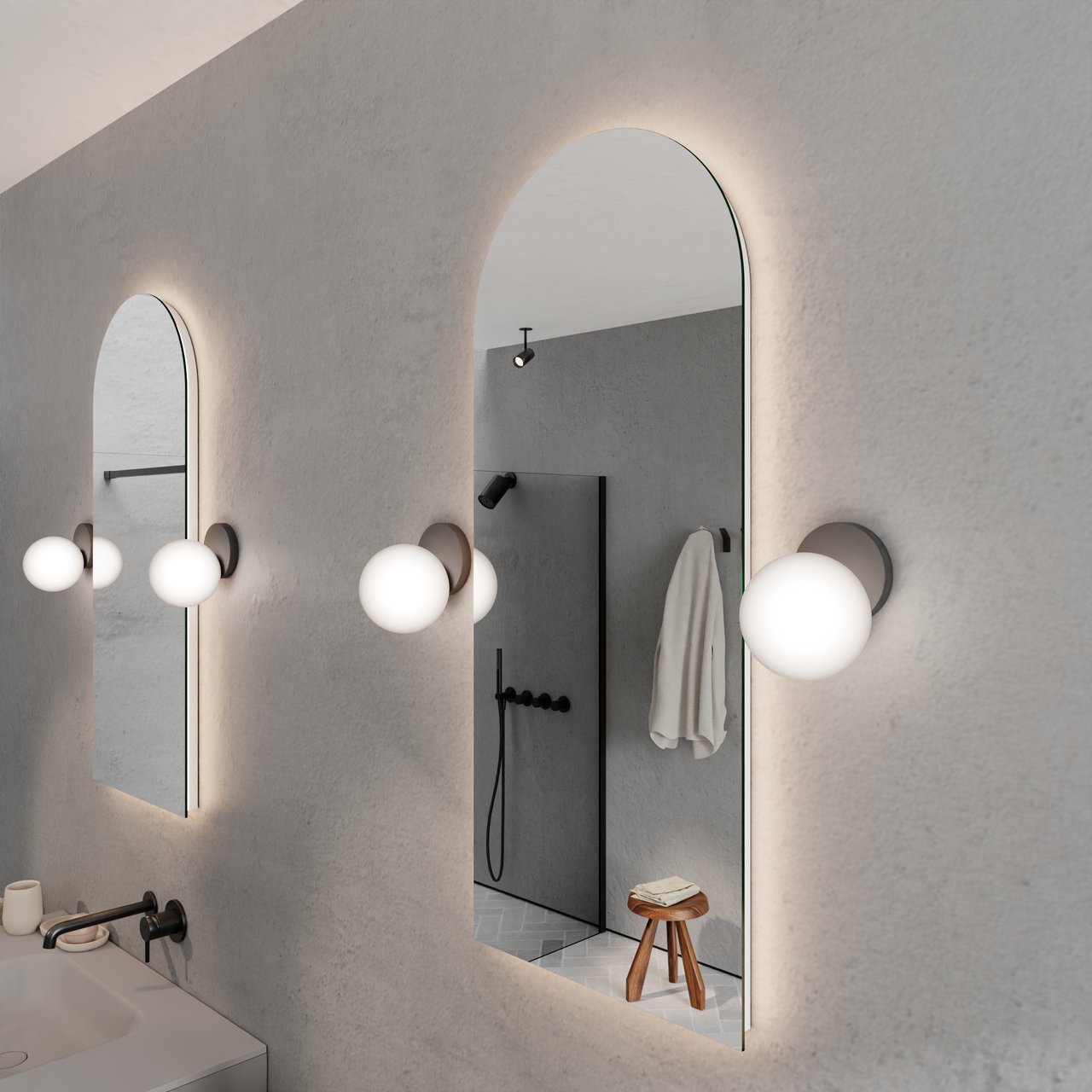 Balmani Giro Arco Badspiegel mit Beleuchtung: Rund, 42 x 100 cm, mit Anti-Beschlag Spiegelheizung