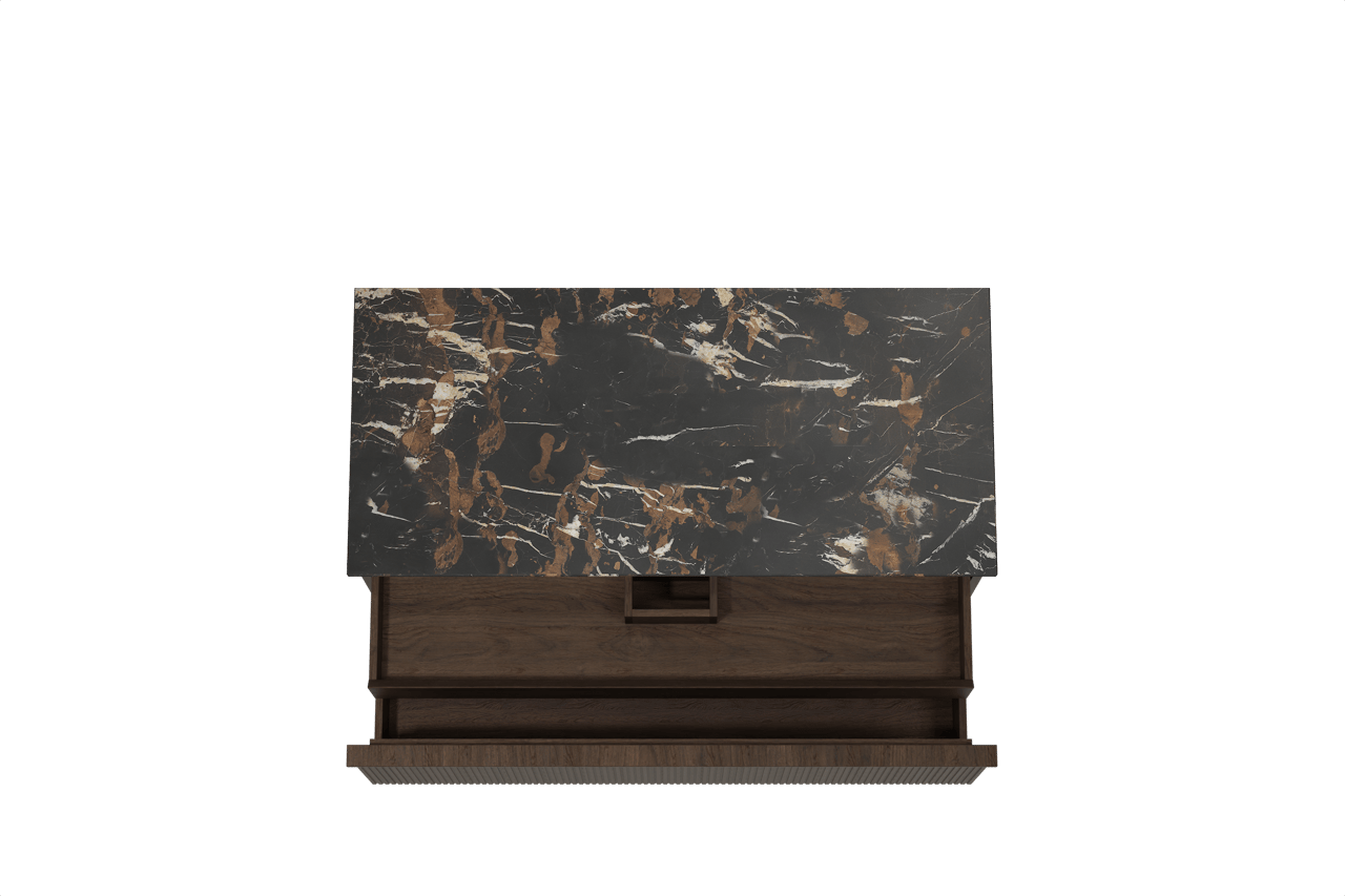 Balmani Forma zwevend badkamermeubel 120 x 55 cm gerookte eik met Stretto enkel tablet in marmer portoro gold, Verticale symmetrische rechte ribbel