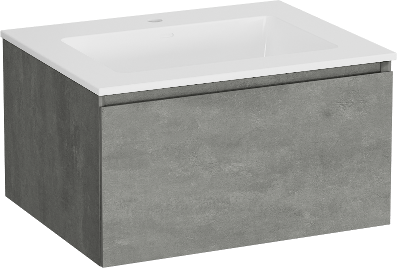 Storke Edge hängendes Möbelstück Set: 65 x 52 cm, Beton dunkelgrau, mit Bilia Einzelwaschtisch, Marmorkomposit Weiß glänzend