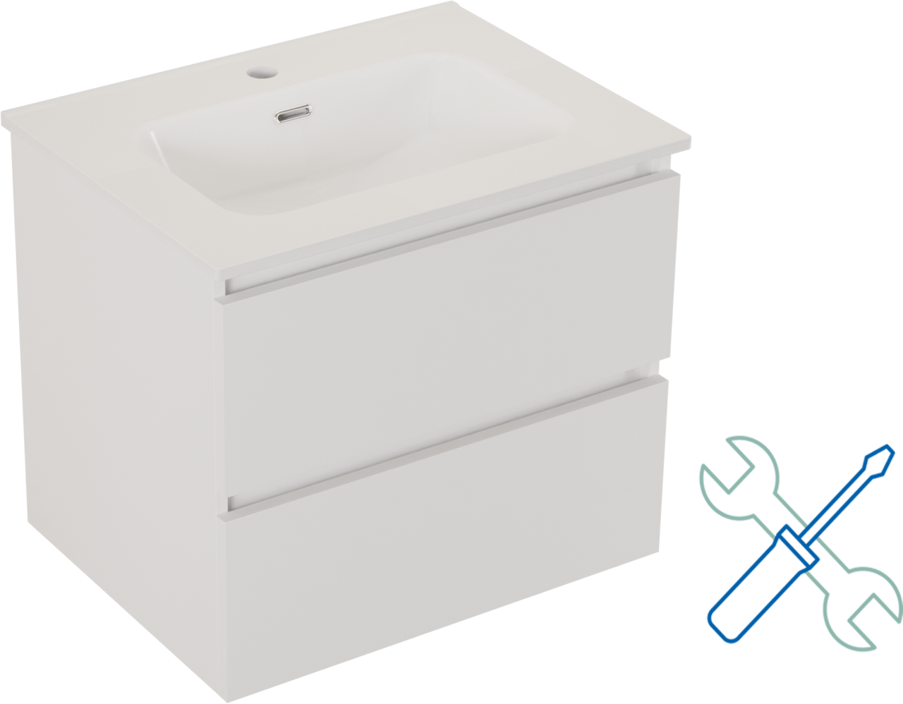 SanyOne Eli meuble salle de bains à assembler suspendu 60 x 46 cm blanc mat avec Baro plan simple en porcelaine blanc brillant
