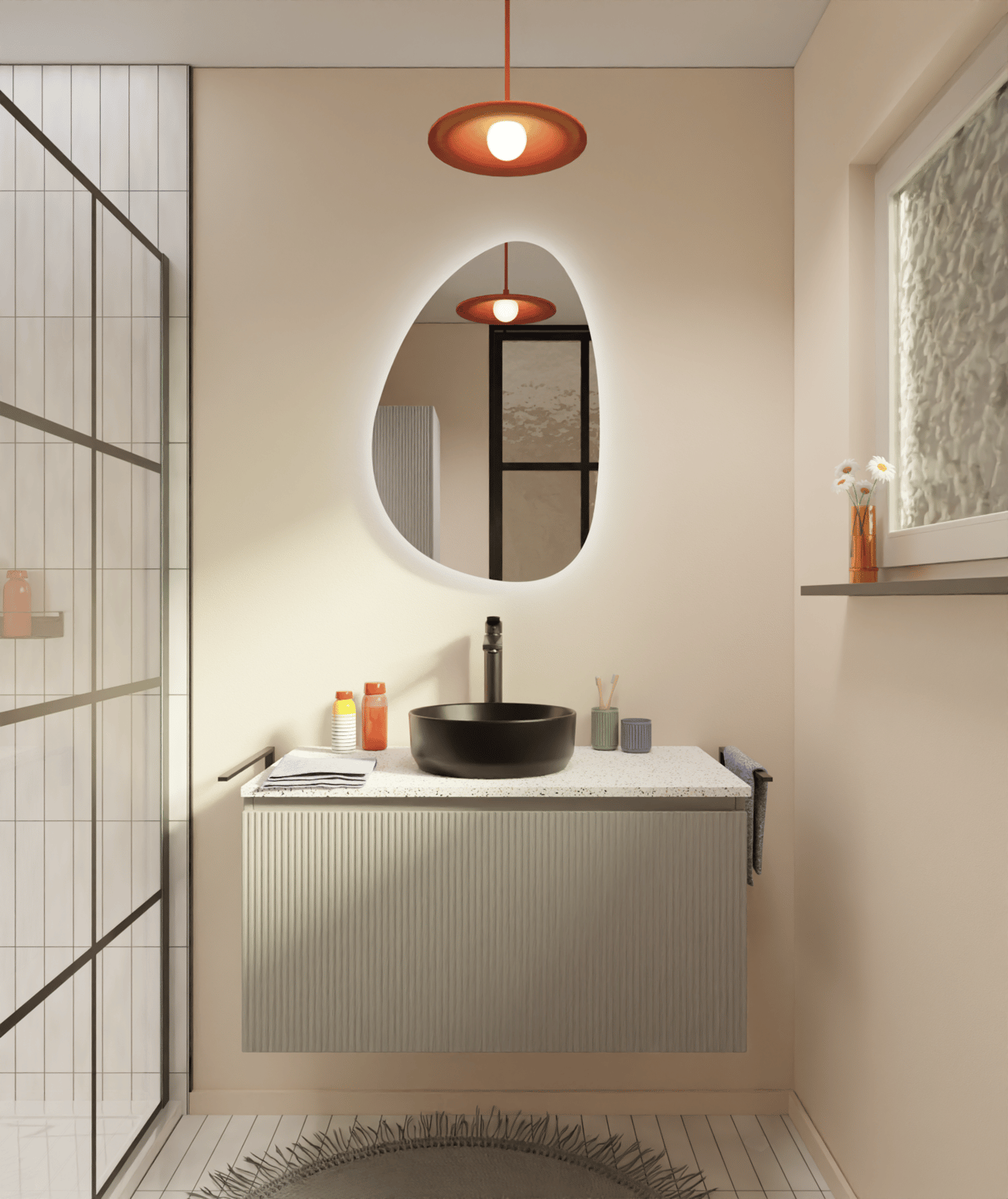 Storke Ribs meuble sous-vasque suspendu 95 x 52 cm soie grise 2 tiroirs