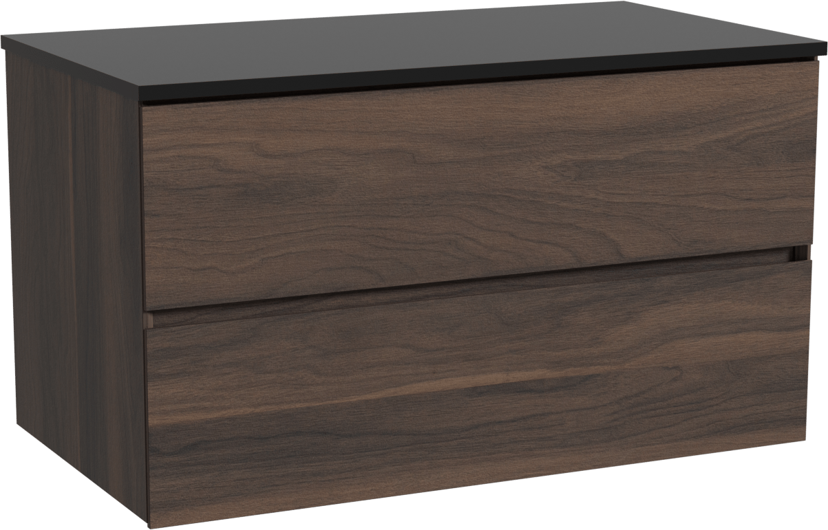 Storke Edge meuble salle de bains suspendu 95 x 52 cm noyer avec Panton tablette simple en mdf enduit de poudre noir mat
