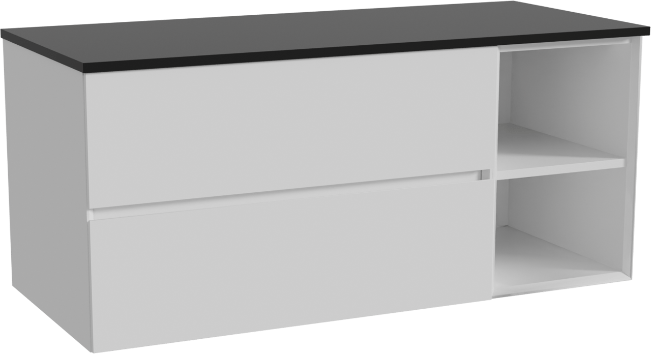 Storke Edge zwevend badkamermeubel 120 x 52 cm glanzend wit met Panton enkel of dubbel tablet in gepoedercoate mdf mat zwart