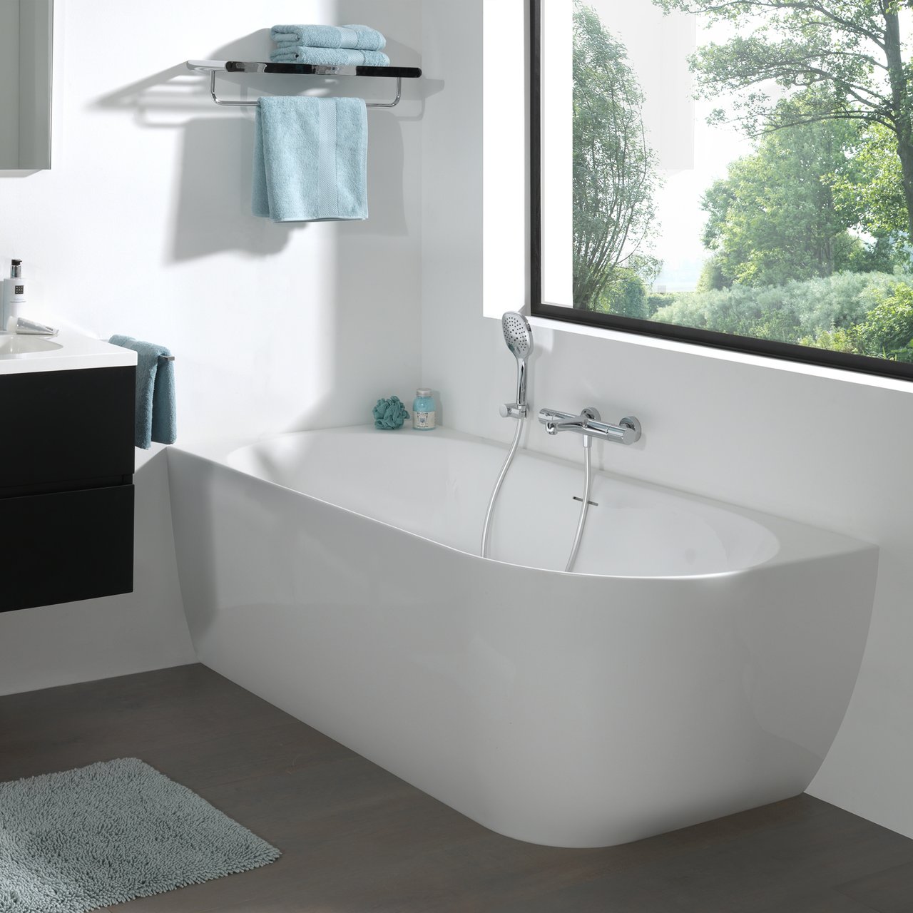Luca Varess Otello baignoire d'angle gauche duo 170 x 80 cm acrylique blanc mat, bonde incluse
