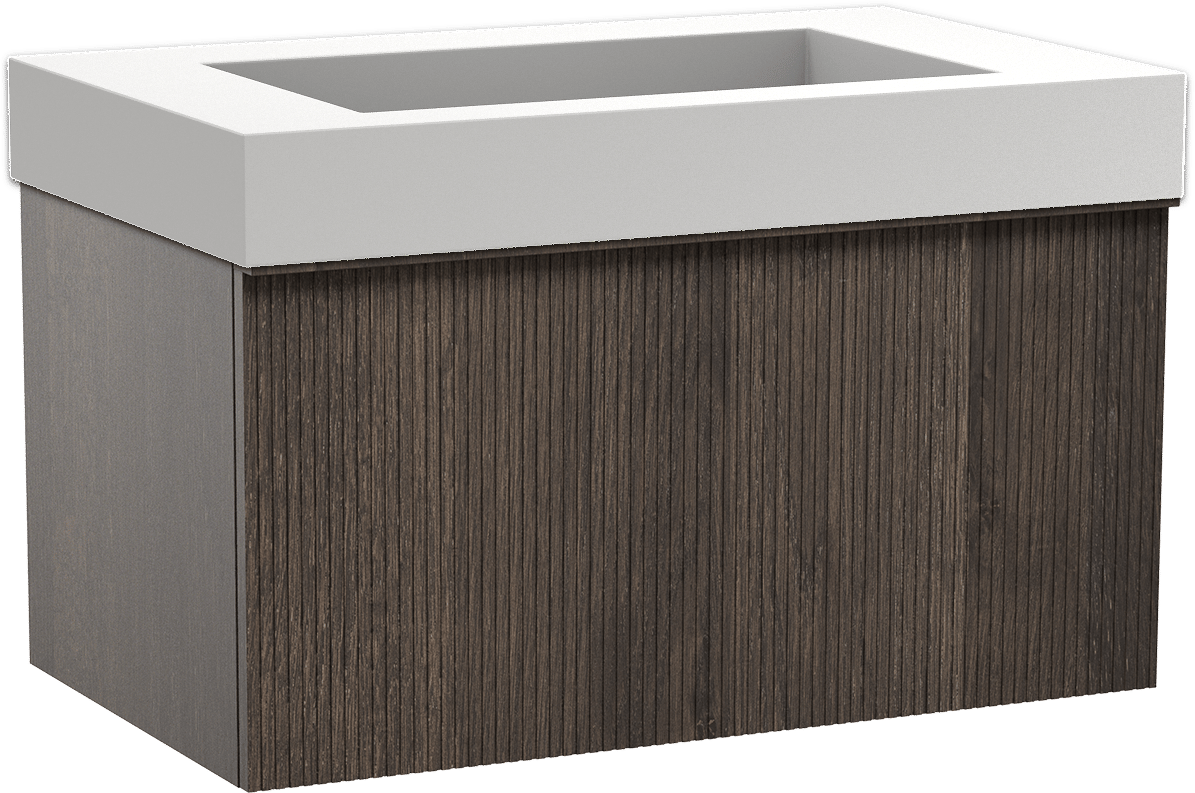 Balmani Forma meuble salle de bains suspendu 90 x 55 cm chêne fumé avec Modus plan simple en solid surface blanc mat, Nervure droite symétrique verticale