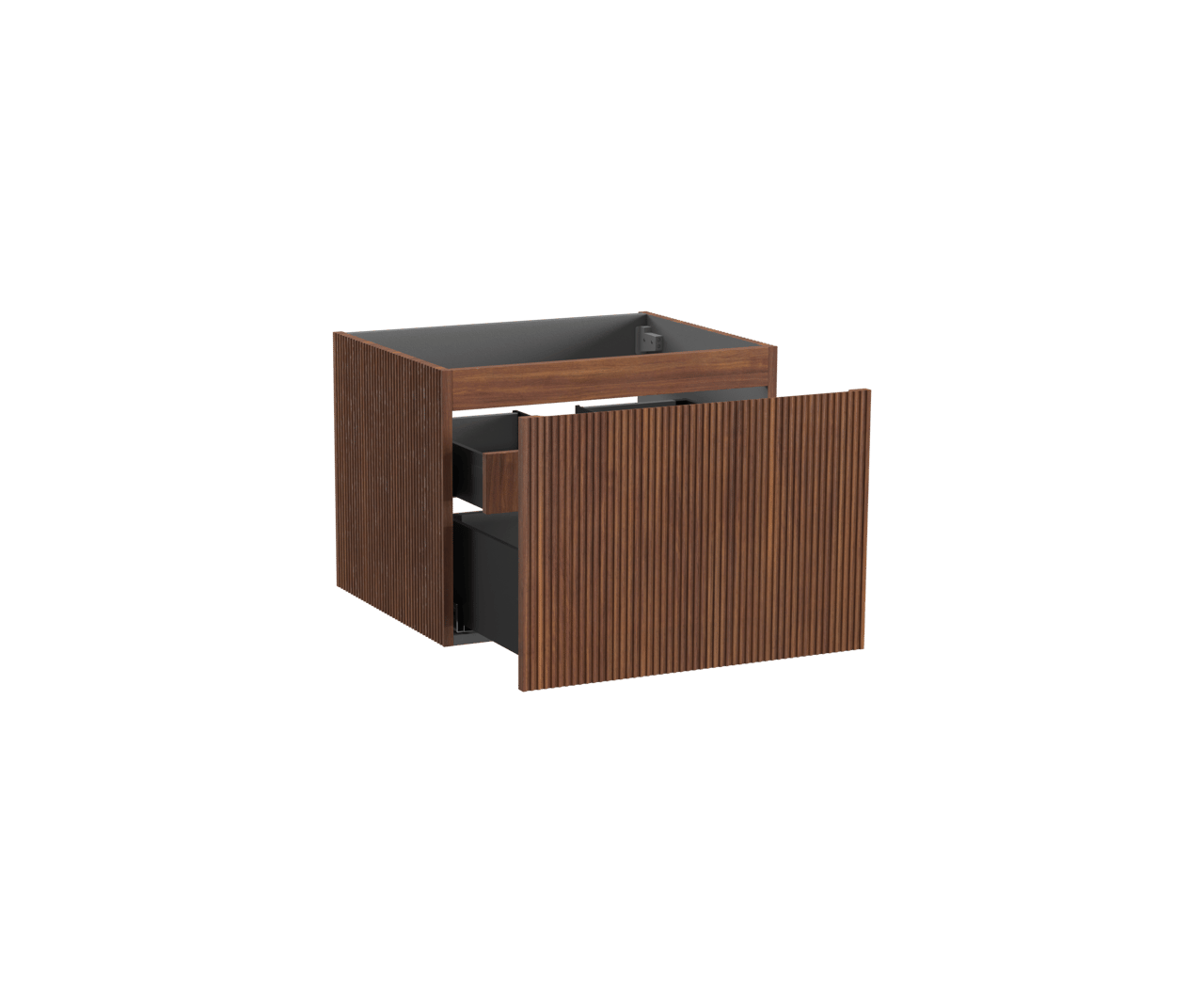Storke Ribs zwevende wastafelonderkast 65 x 52 cm notelaar 2 lades