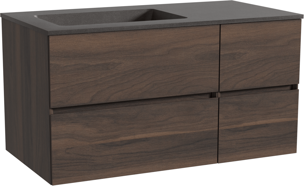 Storke Edge hängendes Möbelstück Set: 100 x 52 cm, Nussbaum, mit Scuro Waschtisch links, Quarz Schwarz matt