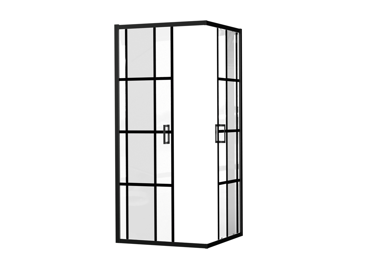 Luca Varess Vidor douchehoek met hoekinstap met 2 schuifdeuren 90 x 90 cm Square glas mat zwart profiel