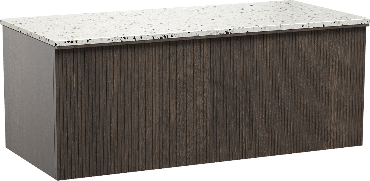 Balmani Forma meuble salle de bains suspendu 120 x 55 cm chêne fumé avec Stretto tablette simple ou double en blanc/noir mat terrazzo, Nervure droite symétrique verticale