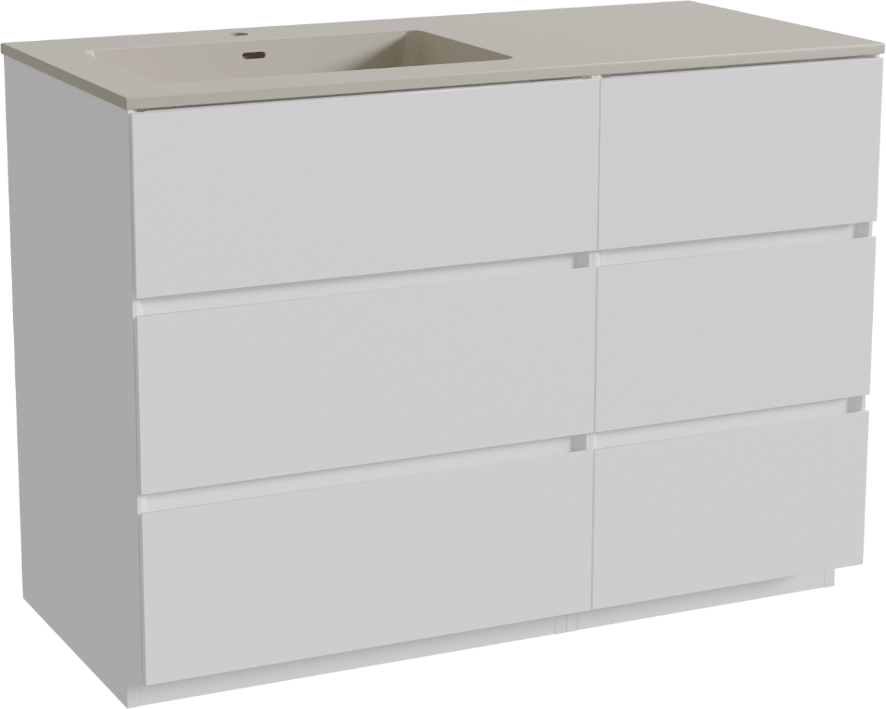 Storke Edge staand badmeubel 110 x 52 cm mat wit met Diva asymmetrisch linkse wastafel in top solid zijdegrijs