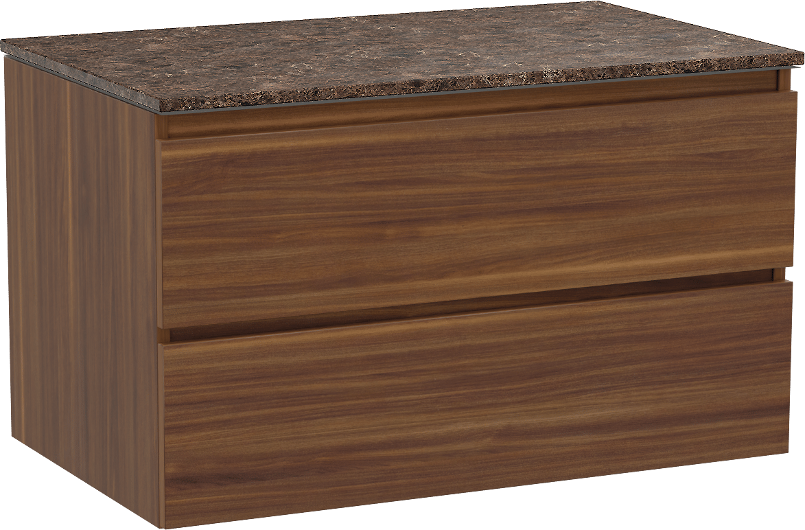 Balmani Lucida meuble salle de bains suspendu 90 x 55 cm noyer américain avec Stretto tablette simple en marbre dark emperador