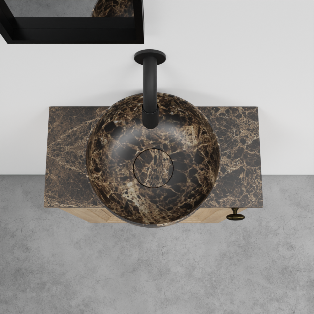 Balmani Lemon meuble wc suspendu 42 x 21 cm chêne vieilli avec Facetta tablette et Bowl vaque à poser en marbre Dark Emperador