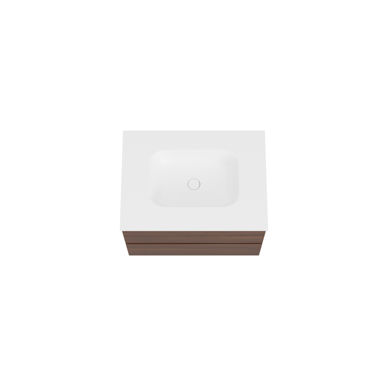 Balmani Lucida meuble salle de bains suspendu 75 x 55 cm noyer américain avec Tablo Arcato plan simple en solid surface blanc mat