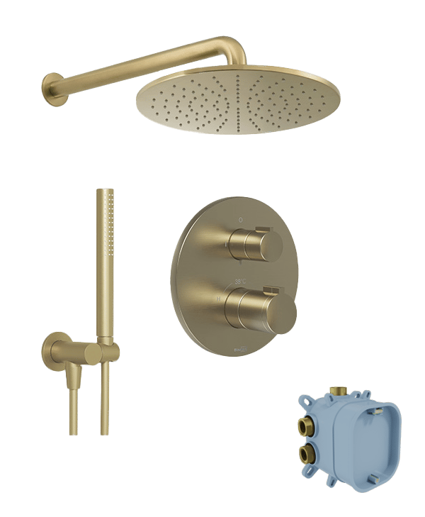 Blaufoss Smartbox Round set de douche pluie encastré robinet thermostatique Brushed Champagne Gold