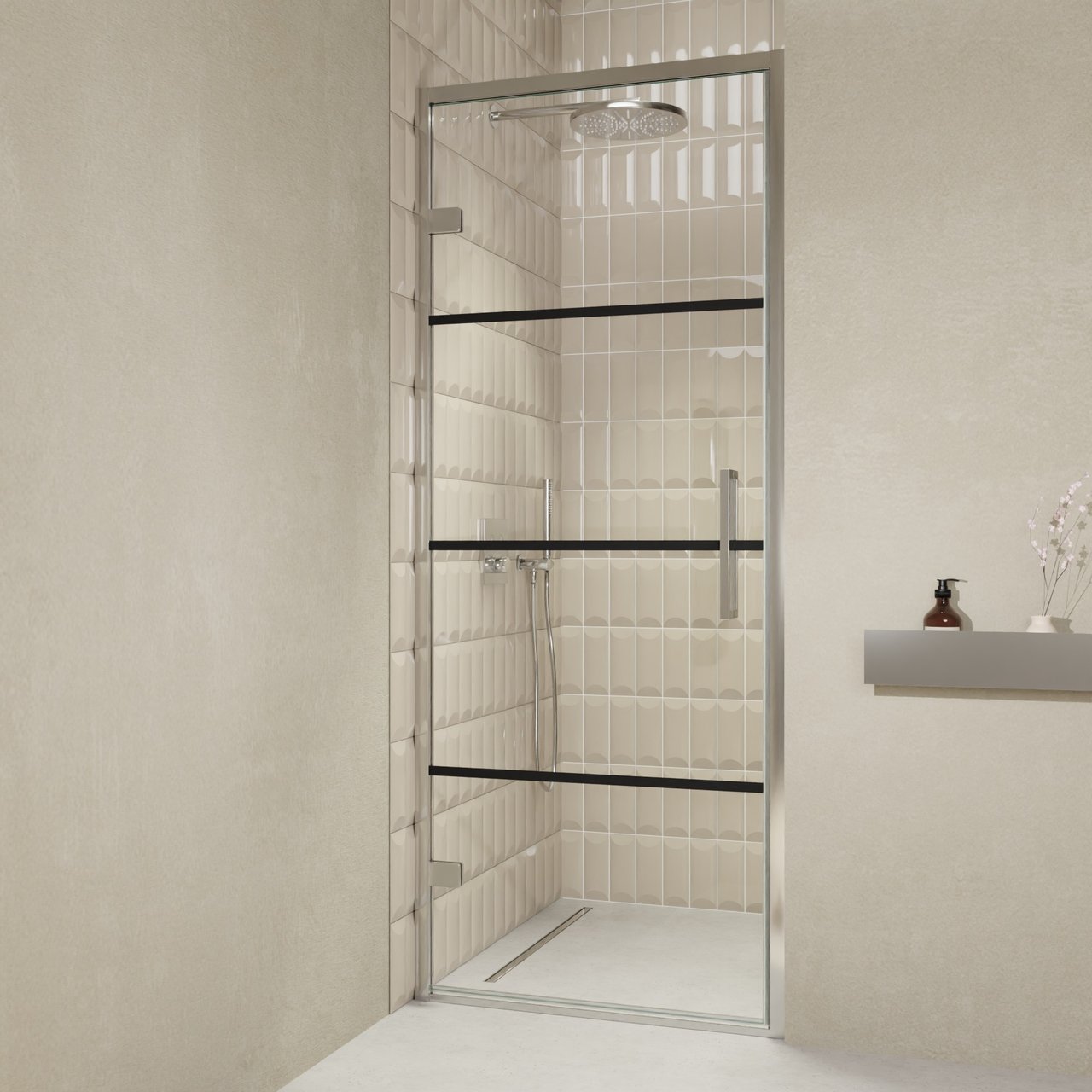 Balmani Senses Design douche draaideur links 90 cm x 210 cm Lined glas, Chroom profielen, met coating