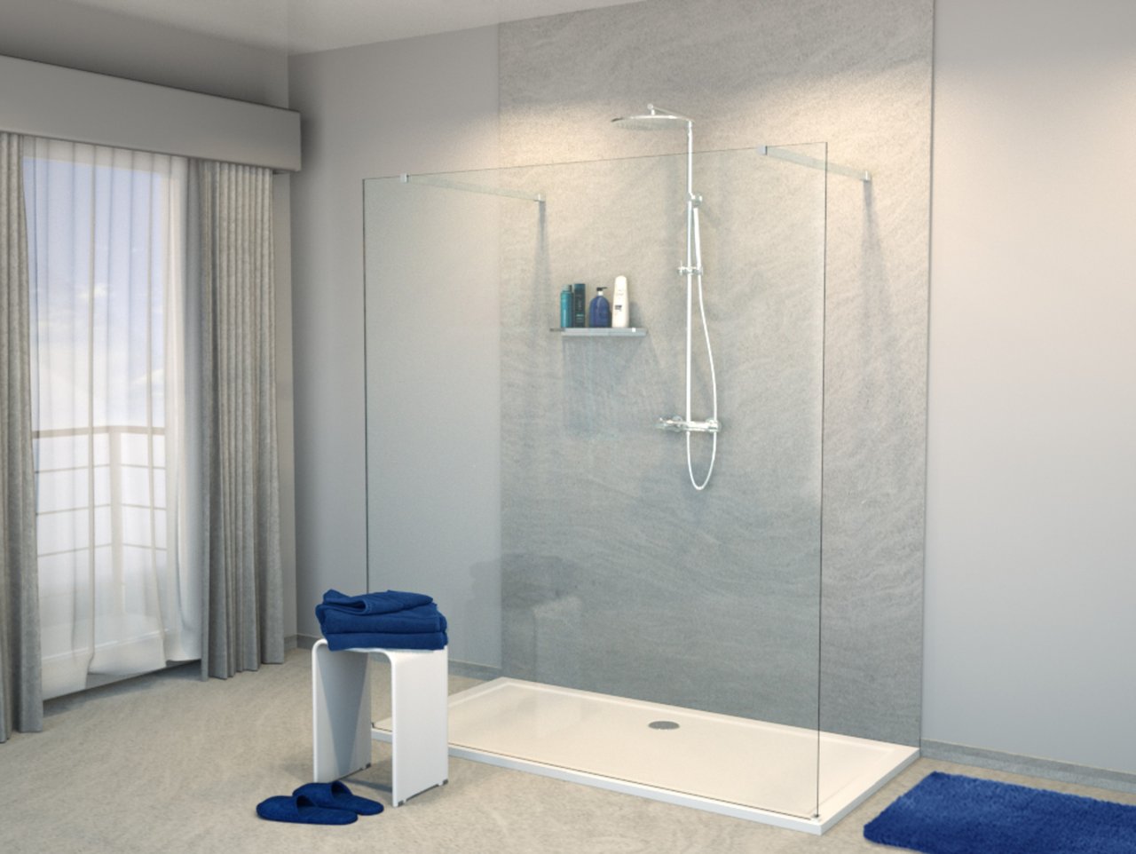 Balmani Modular Walk-In-Dusche mit freistehender Wand 170 x 200 cm, Klarglas, Profil chrom glänzend