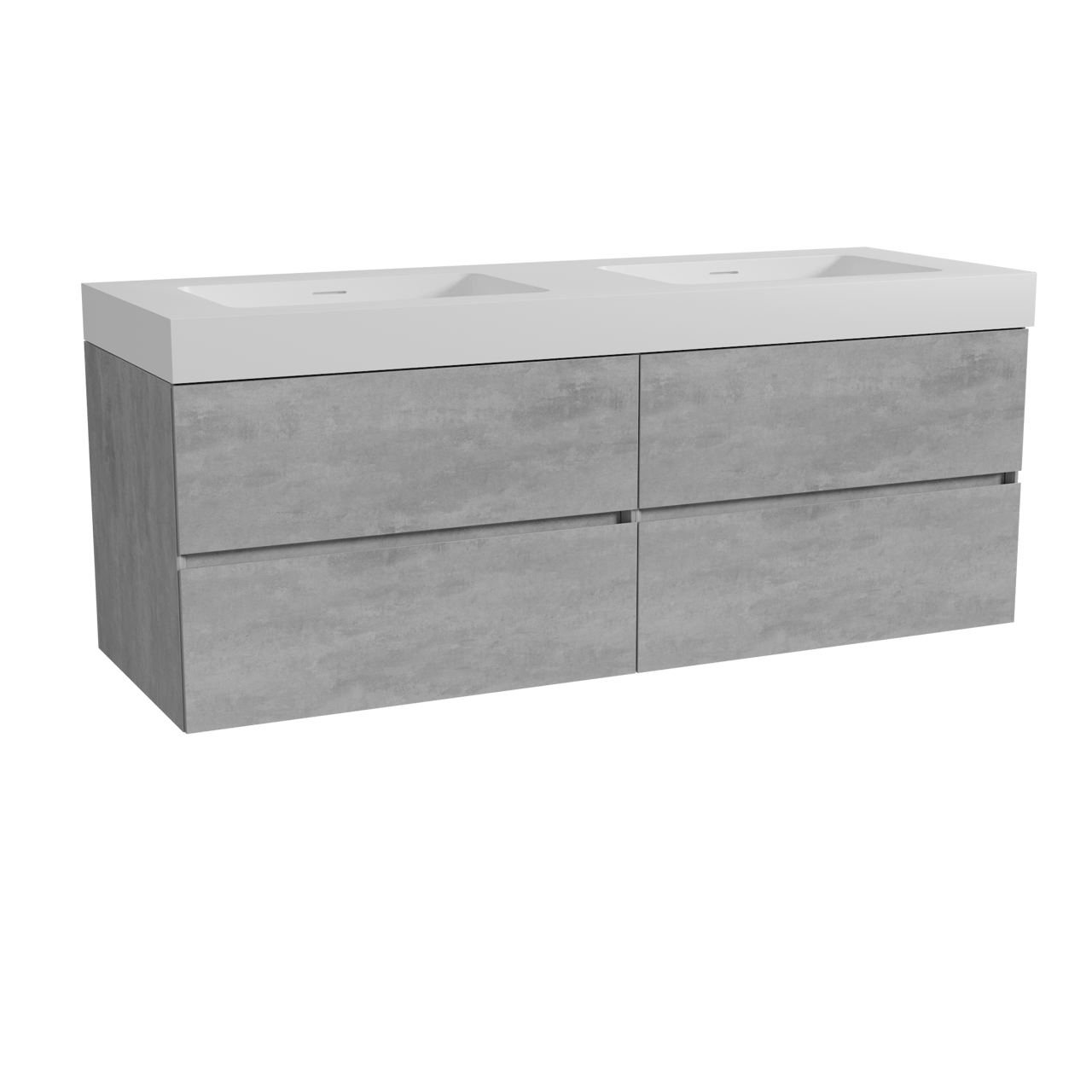 Storke Edge zwevend badmeubel 150 x 52 cm beton donkergrijs met Mata High dubbele wastafel in solid surface mat wit