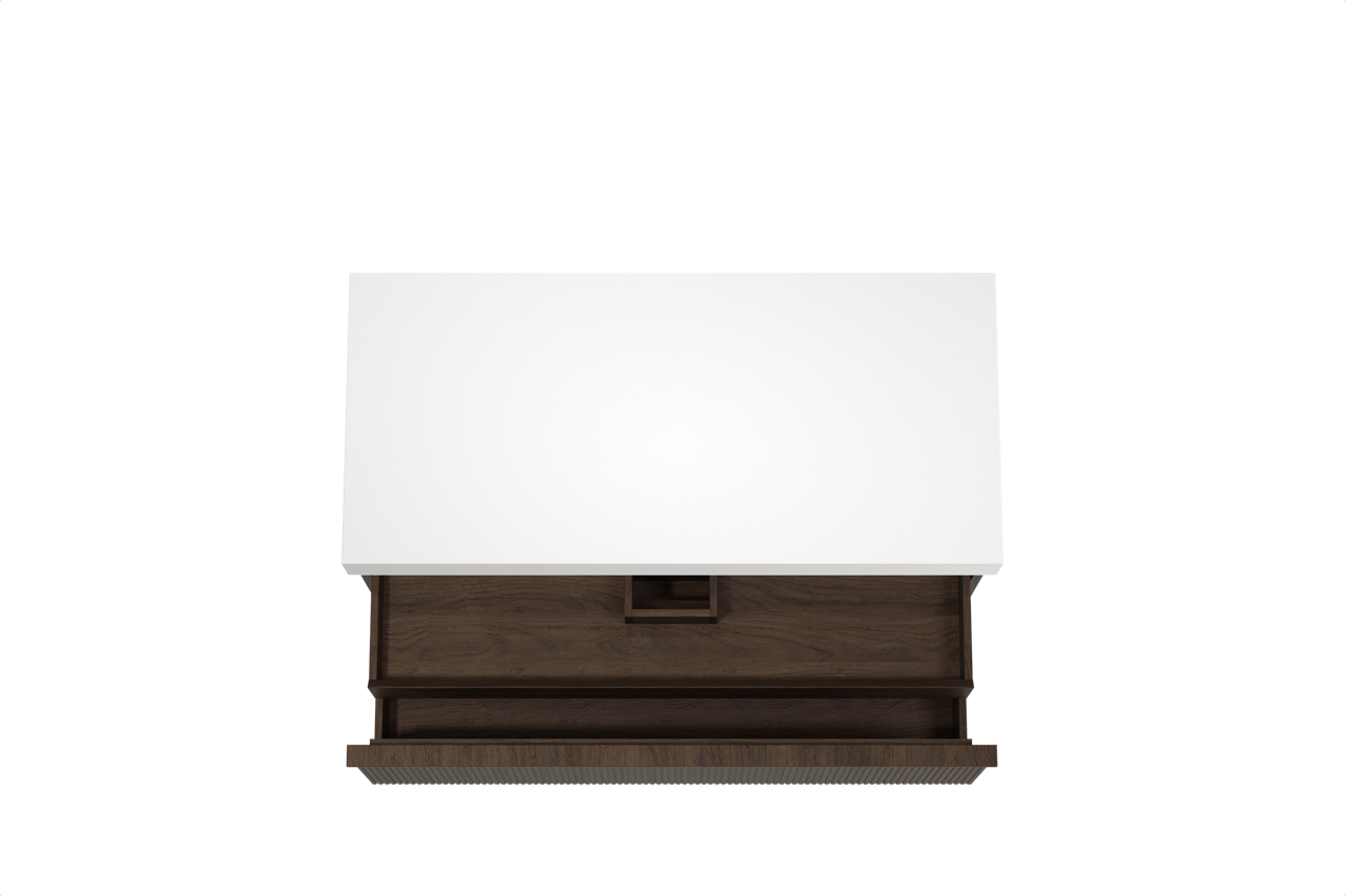 Balmani Forma zwevend badkamermeubel 120 x 55 cm gerookte eik met Dominus enkel of dubbel tablet in solid surface mat wit, Verticale symmetrische rechte ribbel