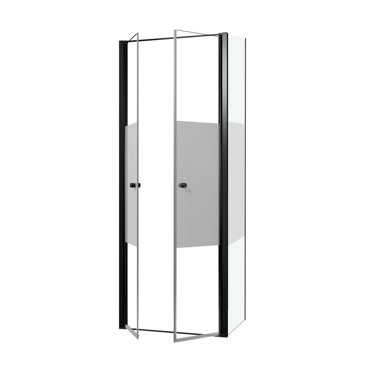 Luca Varess Kuresa douchehoek met pendeldeur met vaste zijwand 80 x 80 x 200 cm helder glas met matte strook en mat zwarte profielen