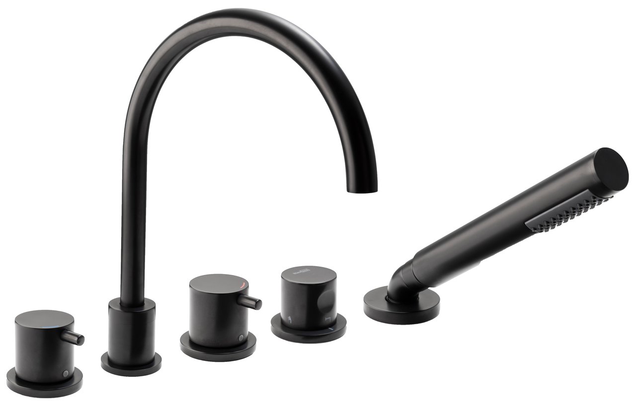 Blaufoss Round robinet baignoire sur gorge 5 trous avec douchette noir mat