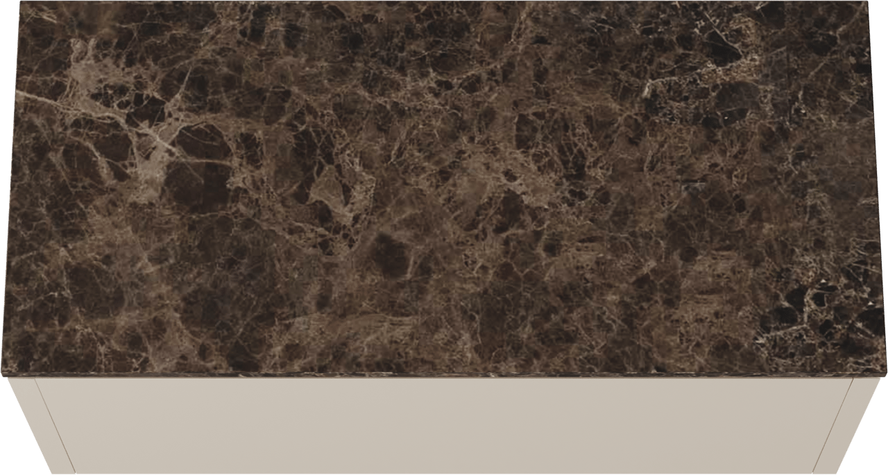 Balmani Eclips zwevend badkamermeubel 120 x 55 cm Sandbeige met Stretto enkel of dubbel tablet in Dark Emperador marmer